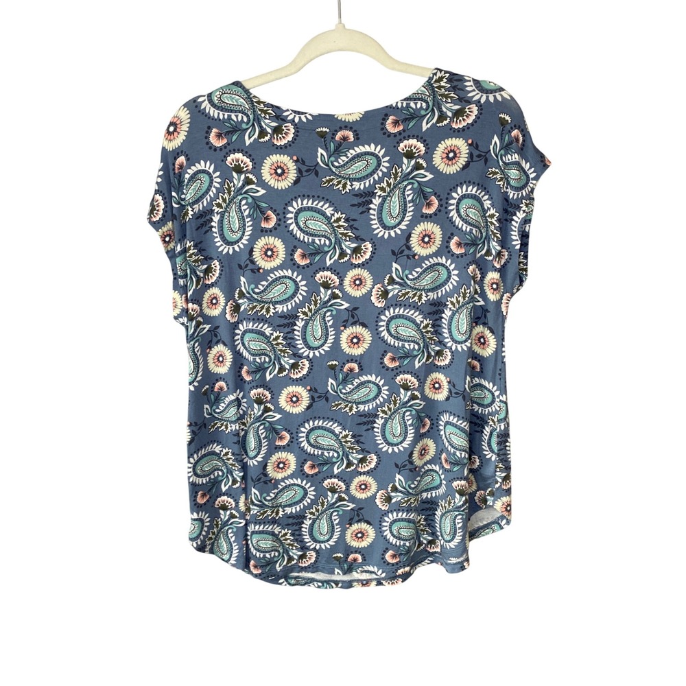 Loft Outlet Blue Paisley Floral Scoop Neck Cap Sleeve Blouse Medium - Picture 2 of 11